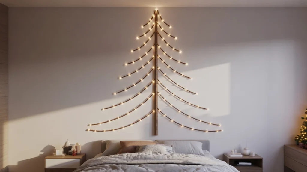 Wall-mounted LED Christmas tree as modern and creative festive alternative for bedroom decor