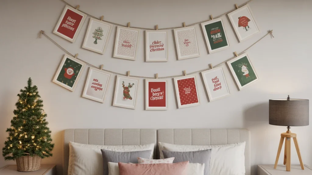 Bedroom with candles and lanterns for cozy affordable Christmas lighting