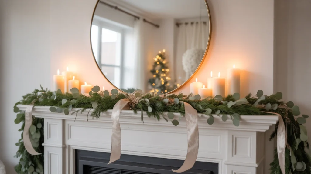 neutral Christmas decor with subtle metallic accents and calming textiles