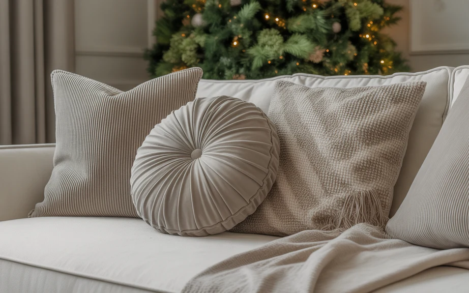 neutral pillows and throws for modern holiday textures
