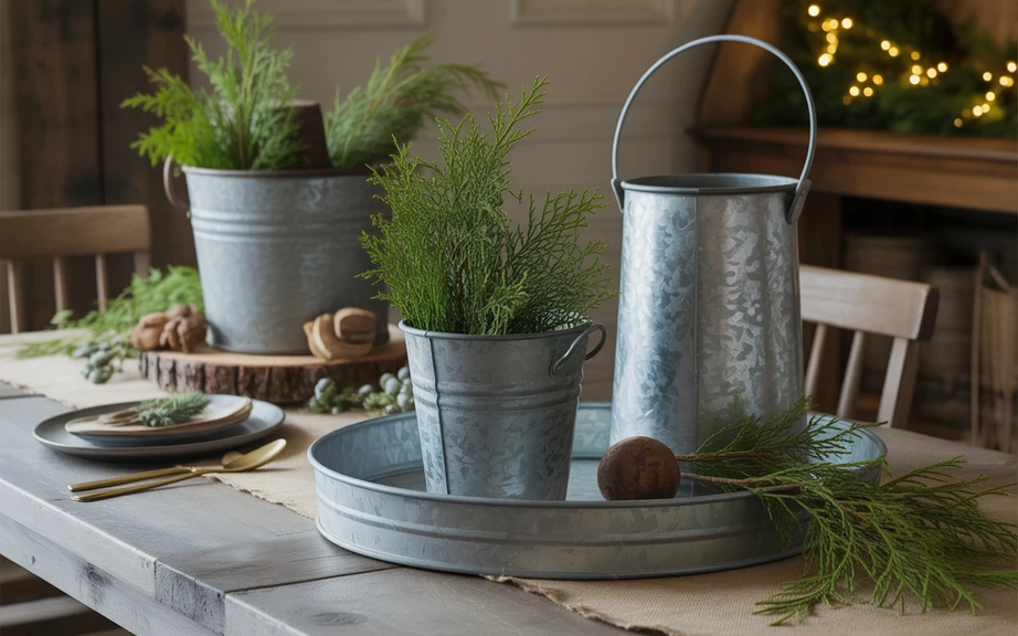 Rustic Farmhouse Table with Galvanized Metal Accents