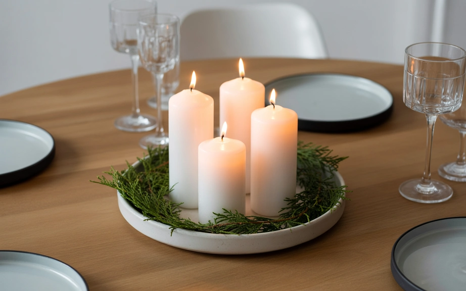 Simple Scandinavian Christmas Centerpiece with Candles