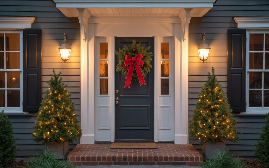 Classic Red Bow on the Front Door