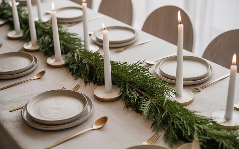 Modern Dining Room with Simple Cedar Garland