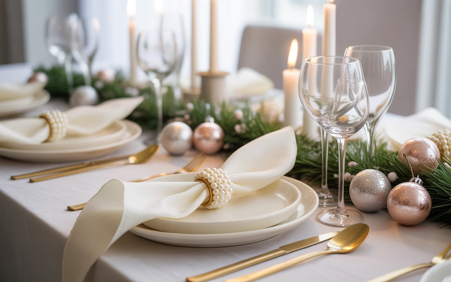 Pearl-Accented Soft Christmas Tablescape