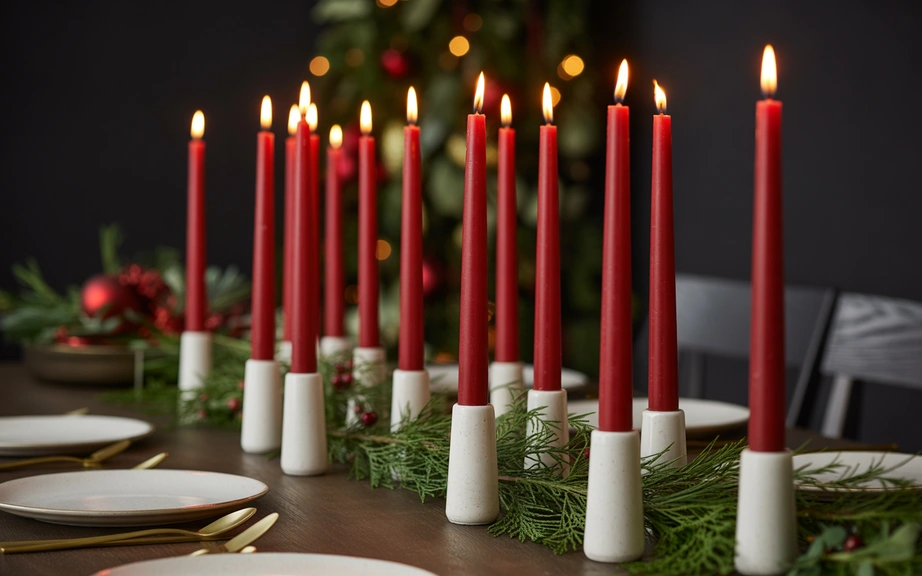 Red Taper Candles and White Holders