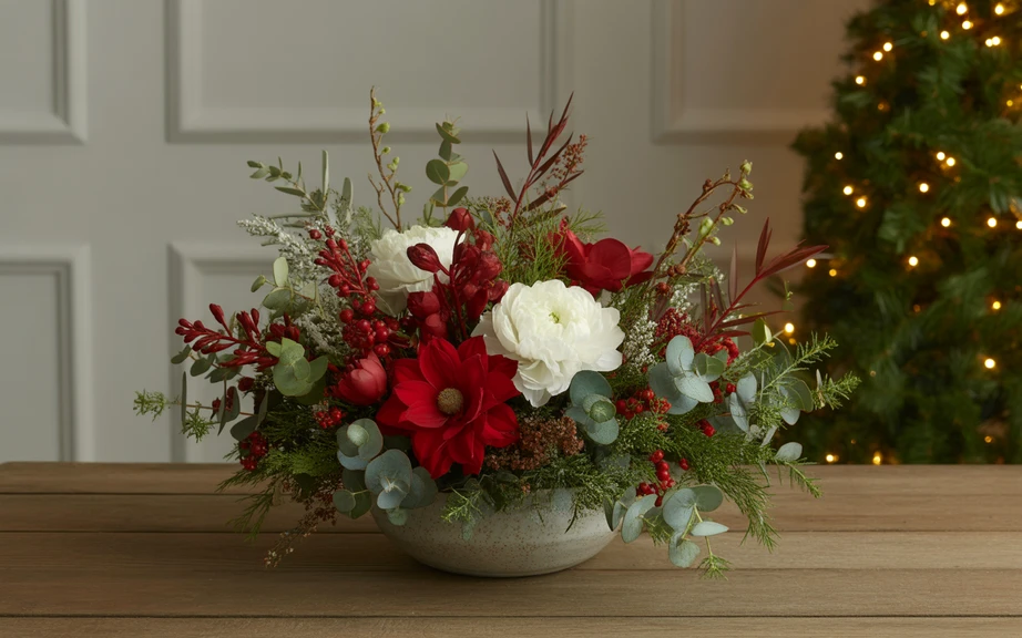 Red and White Holiday Floral Centerpiece