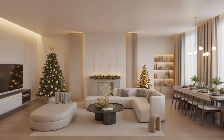 cohesive modern christmas decor flowing through the home