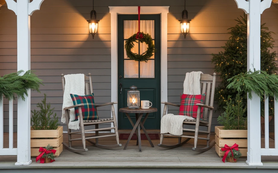 Country Christmas Porch with Rocking Chairs