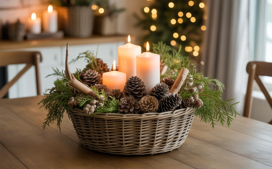 Farmhouse Basket Christmas Centerpiece