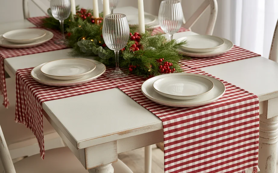 Red and White Checked Christmas Table Decor