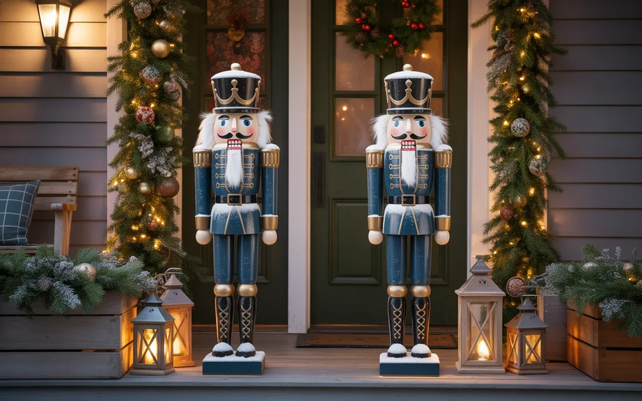 Snowy Nutcracker Porch Guardians