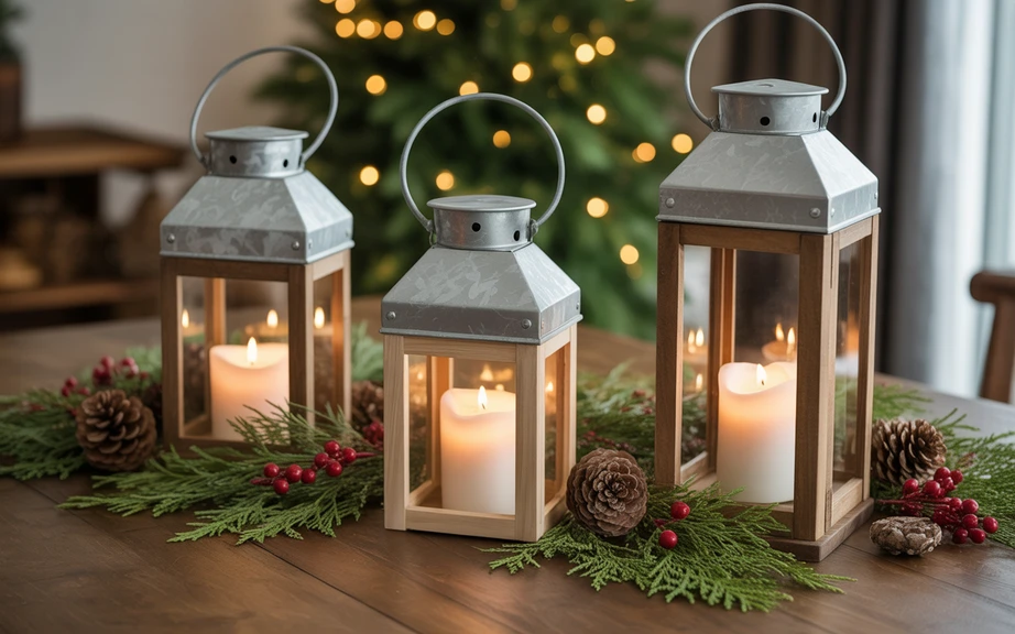 Farmhouse Lantern Centerpiece Christmas Table