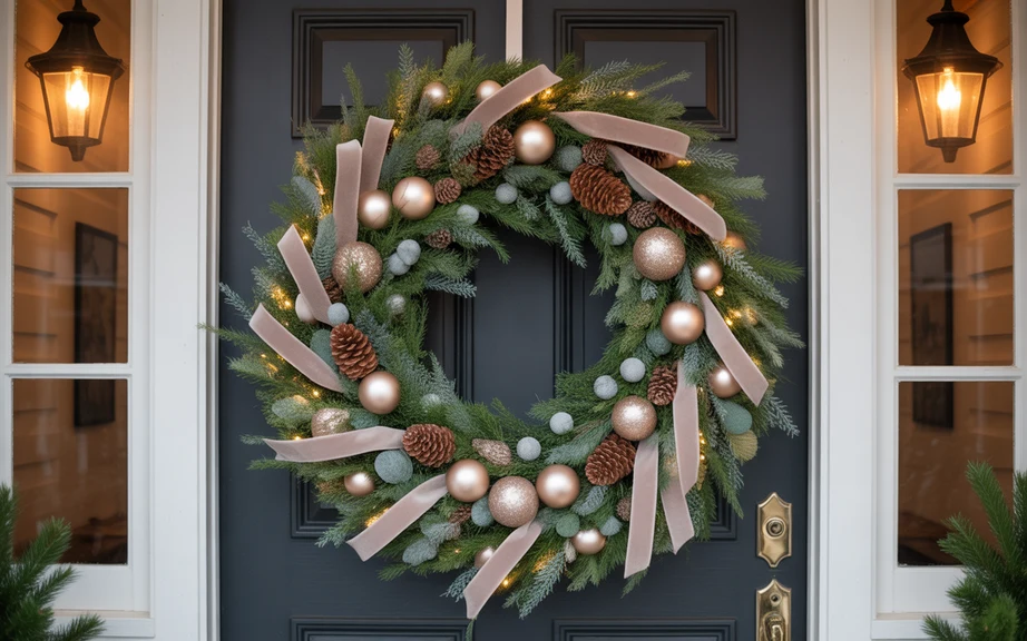 Oversized Christmas Wreath with Ribbon Accents