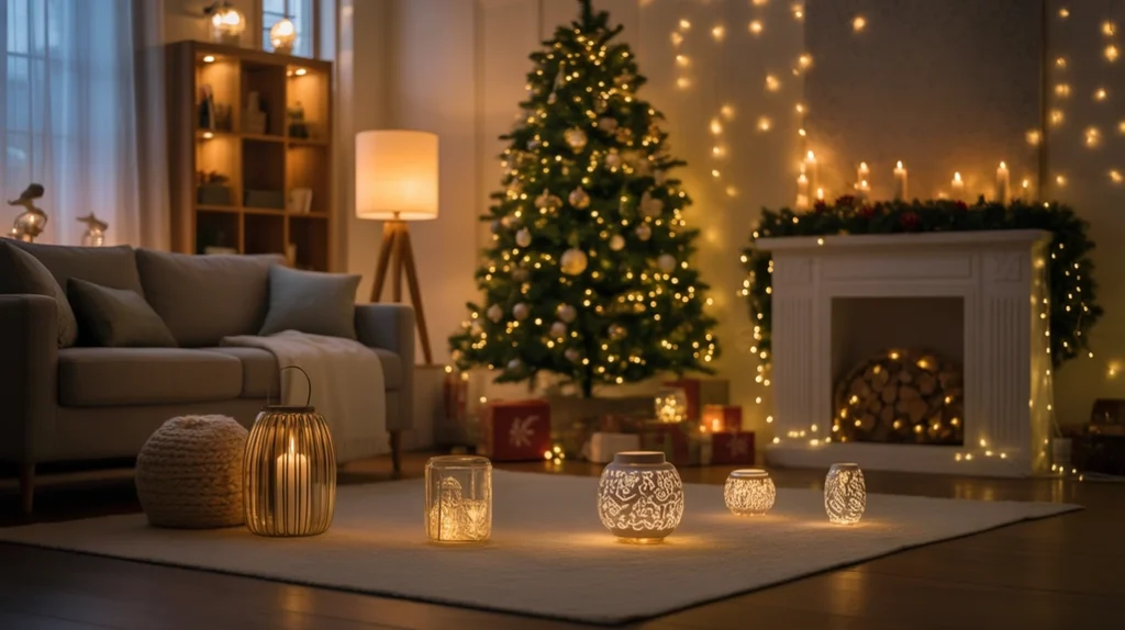 cozy festive lighting with candles and lanterns for dreamy night atmosphere