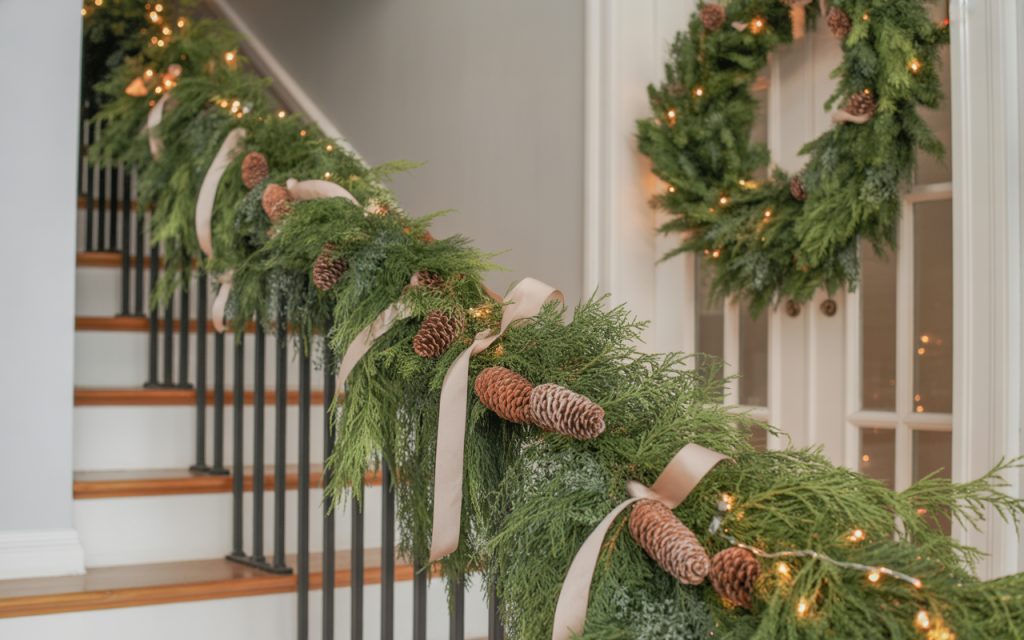 Add Evergreen Garlands to Key Areas