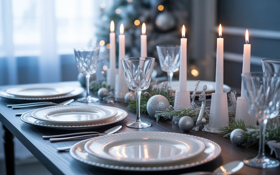 Elegant Silver and Crystal Winter Table Décor