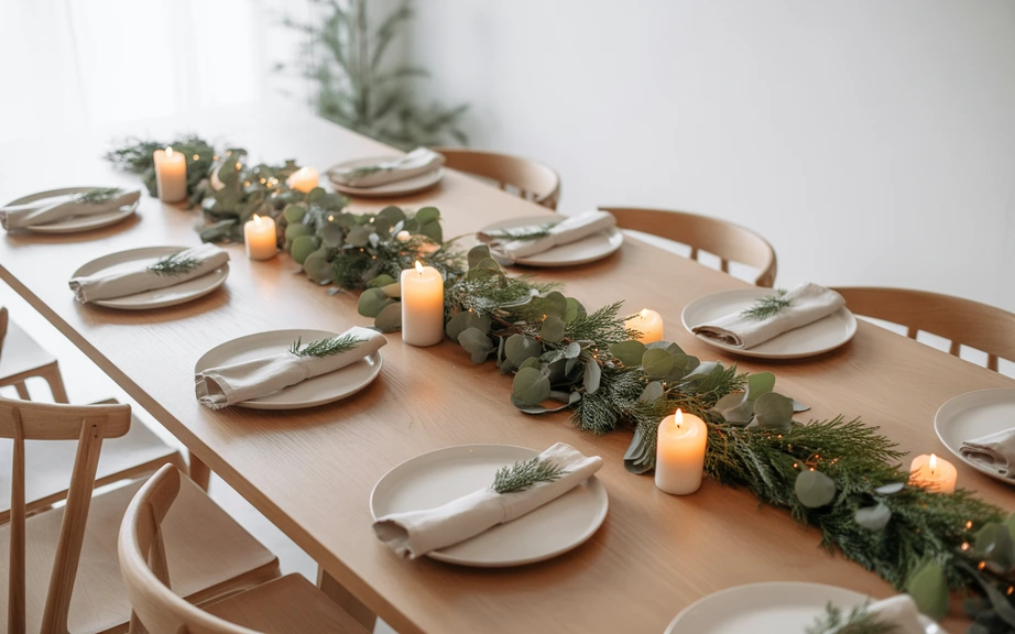 Minimalist Greenery Garland Dining Room Design