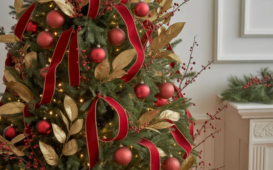 Red and Gold Christmas Tree Styling