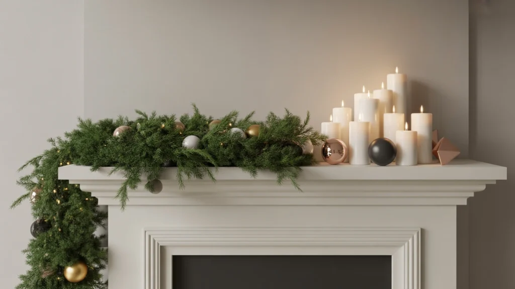 Clean and modern Christmas fireplace decor ideas for small spaces