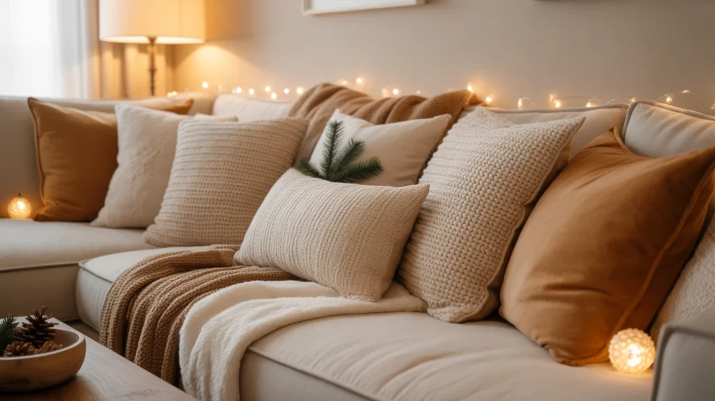 minimalist Christmas decor with organic florals and neutral tones