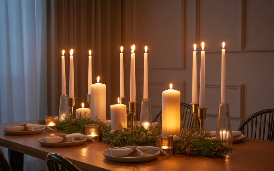 Candle-Heavy Romantic Christmas Table Setting