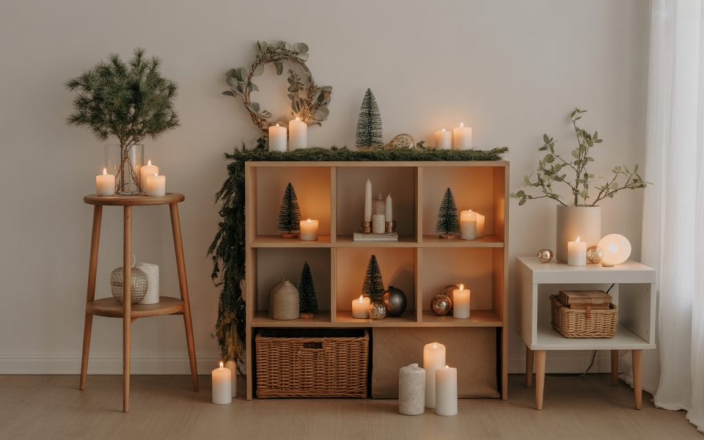 Create Cozy Holiday Vignettes on Shelves and Corners