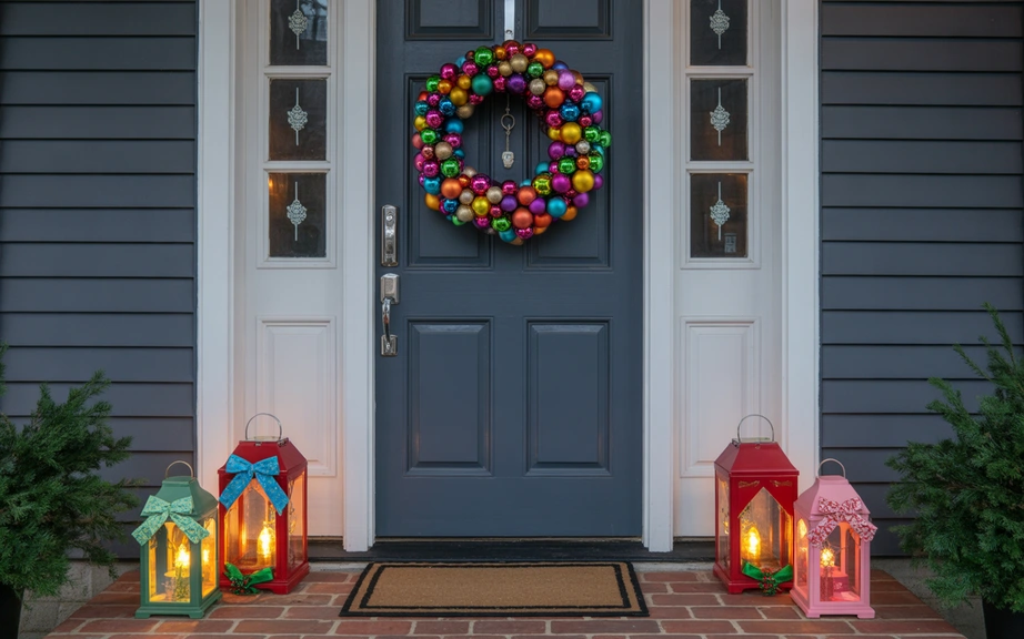 Multicolor Ornament Wreath with Festive Lanterns
