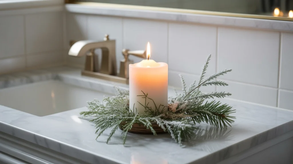 21 winter candle and greenery white bathroom result