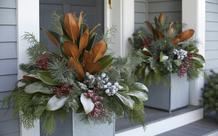 Frosted Berry and Magnolia Leaf Arrangements