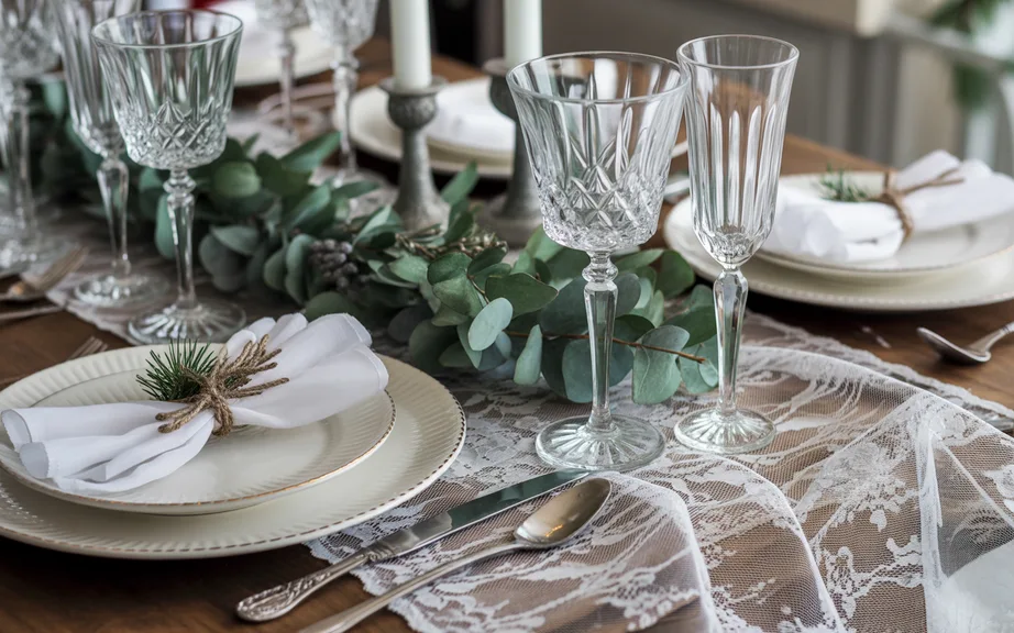 Lace and Crystal Vintage Christmas Table Setting