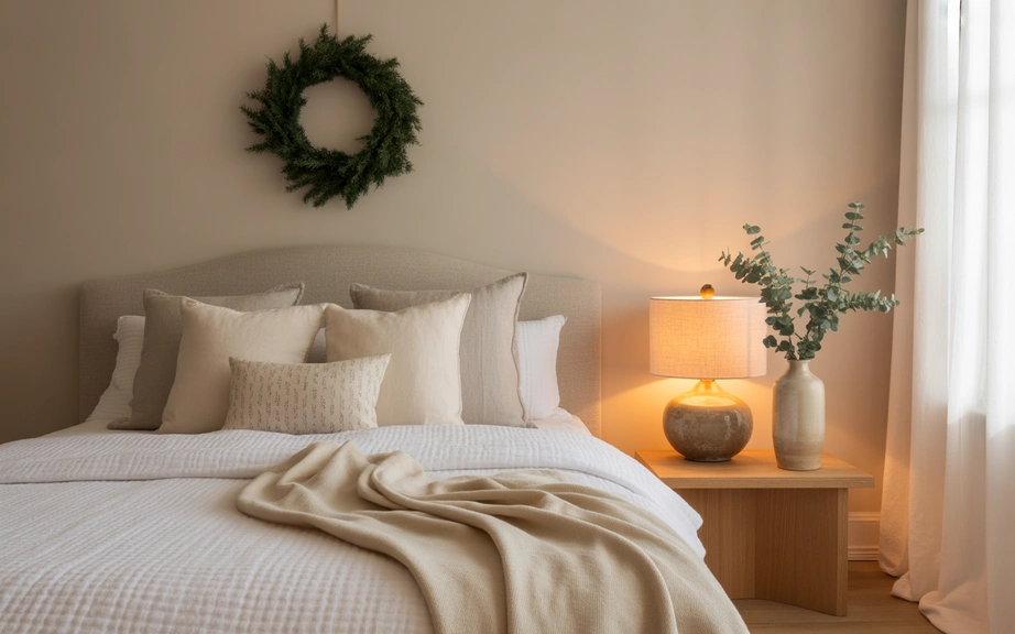 Neutral Bedrooms with Gentle Holiday Accents