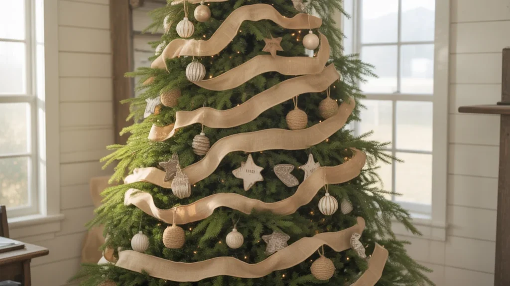 Whitewashed wood and jute twine ornaments for a cozy farmhouse tree