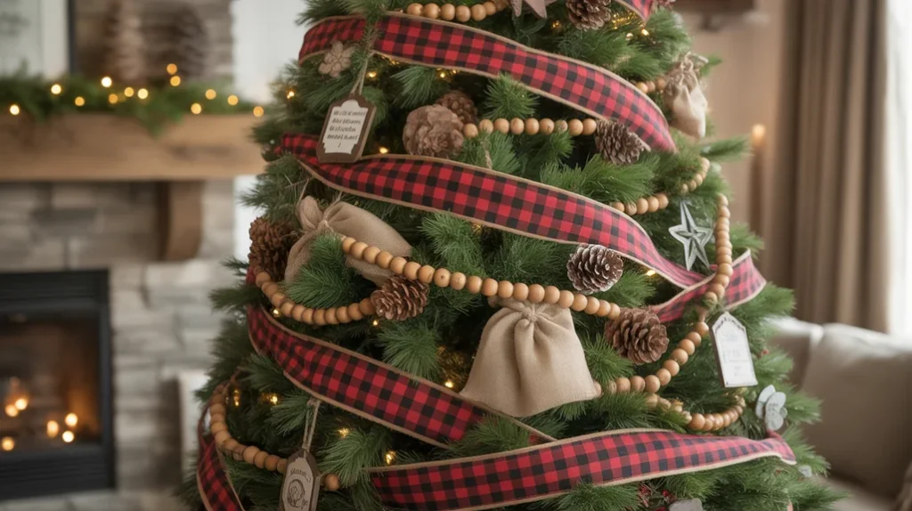 Buffalo plaid ribbon farmhouse Christmas tree with country charm