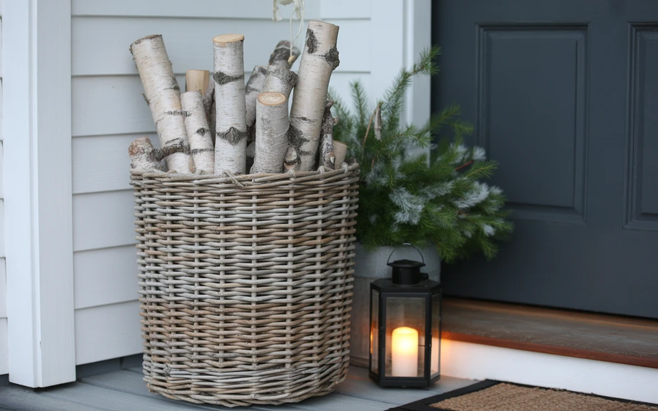 Birch Logs in a Woven Basket