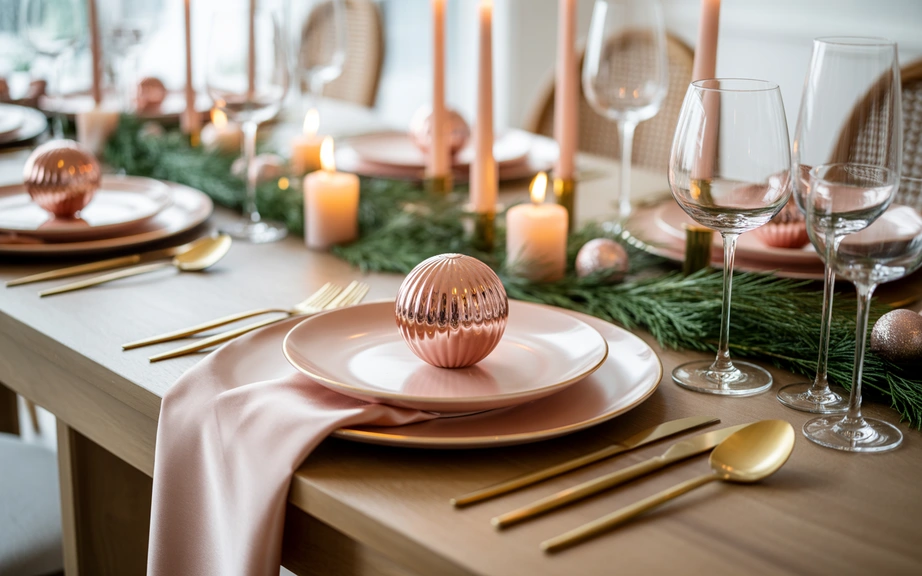 Champagne and Blush Christmas Table Elegance