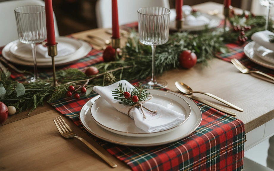 Red Plaid Christmas Dining Table Style