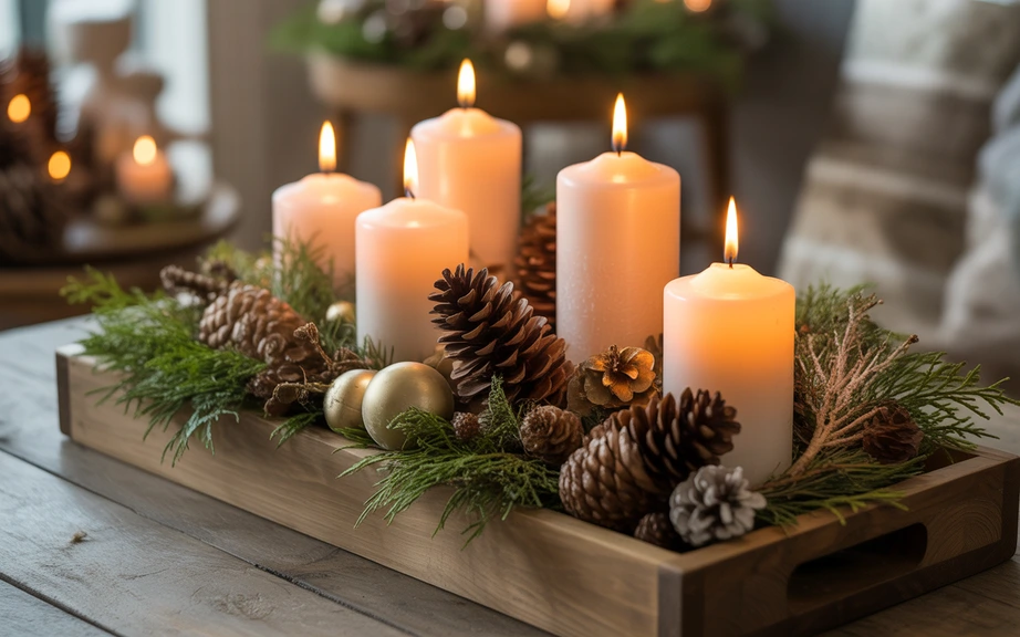 Rustic Wooden Tray Christmas Centerpiece