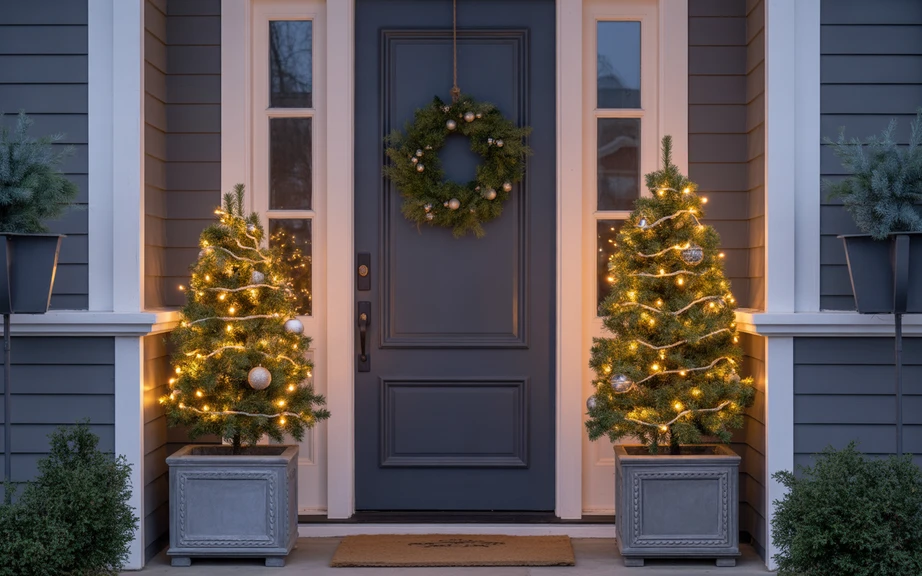 Matching Christmas Planters with Mini Trees