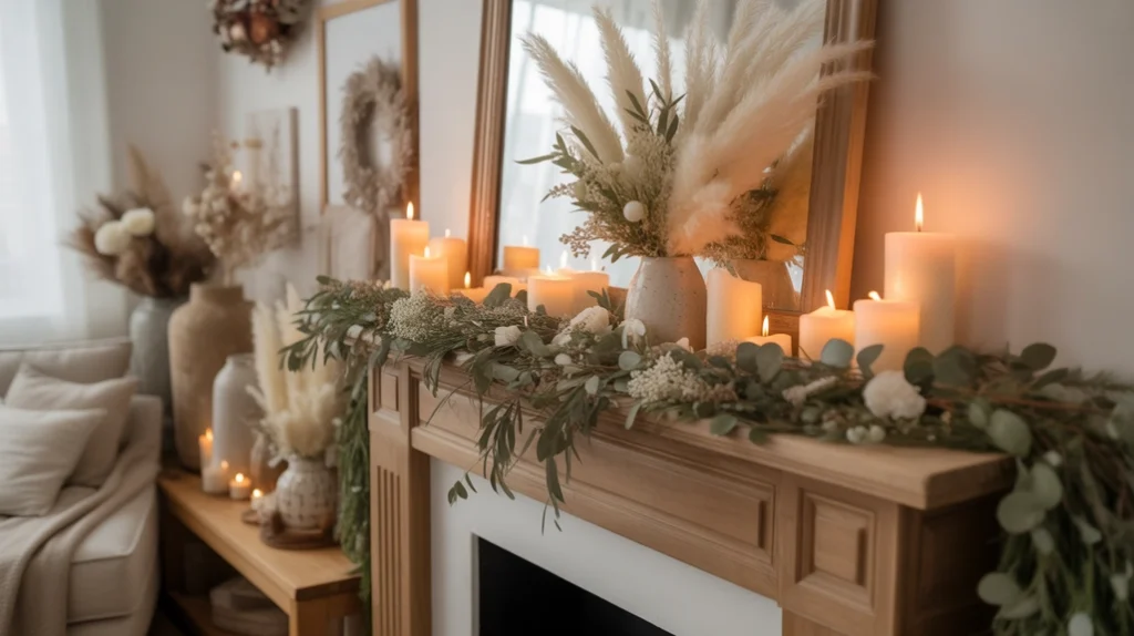 subtle neutral Christmas decor with linen cushions and textured throws