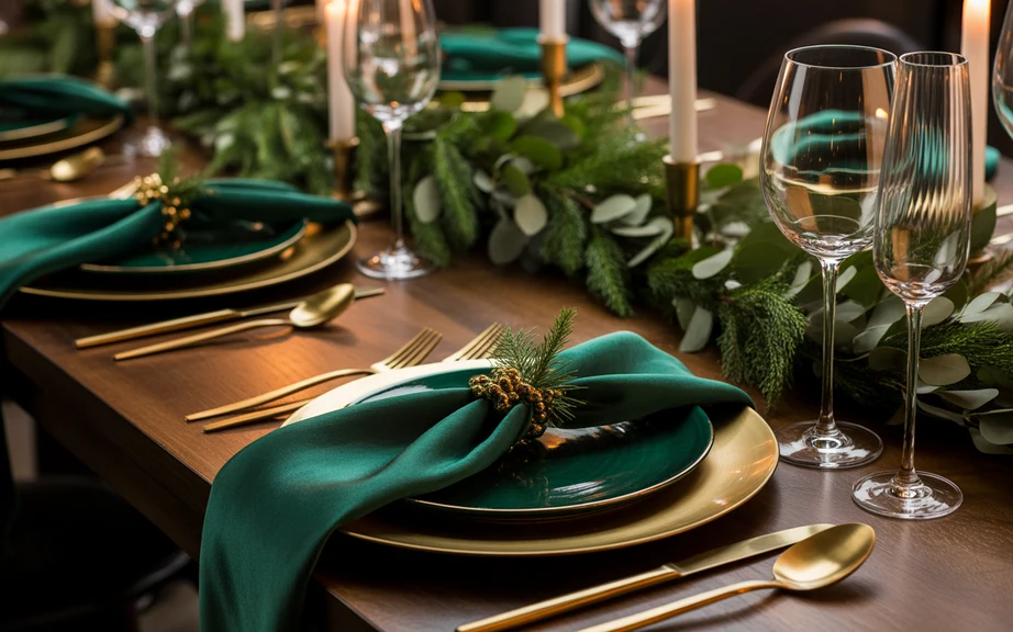 Emerald and Gold Luxury Christmas Table Setting