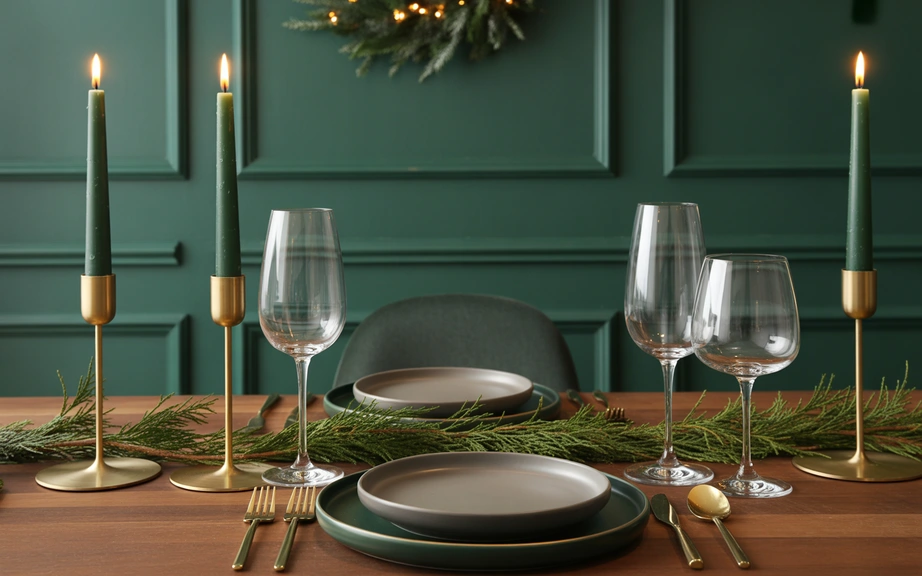 Modern Green and Gold Christmas Dining Room