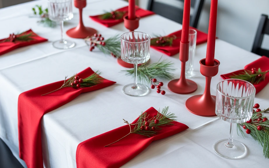 White Tablecloth with Red Accents