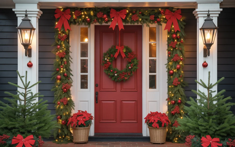 Red and Green Traditional Porch Styling