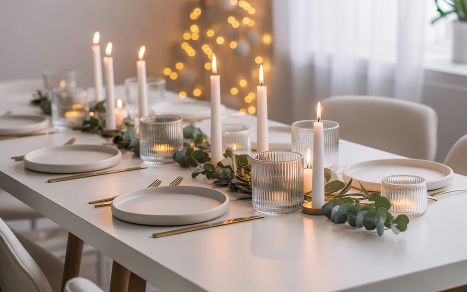 Contemporary All-White Christmas Dining Room