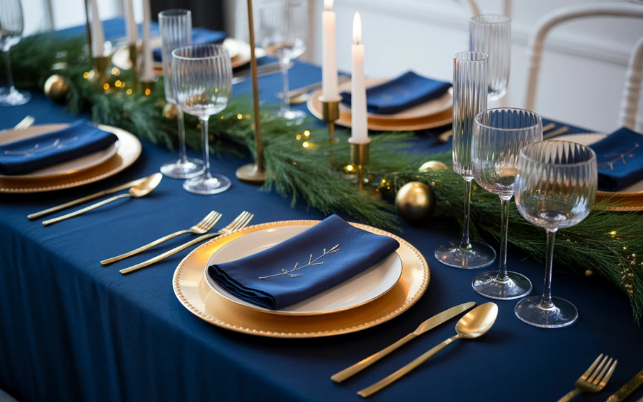 Navy and Gold Modern Christmas Table Style