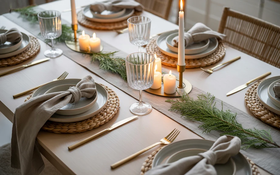 Neutral Linen and Soft Greenery Table Setting