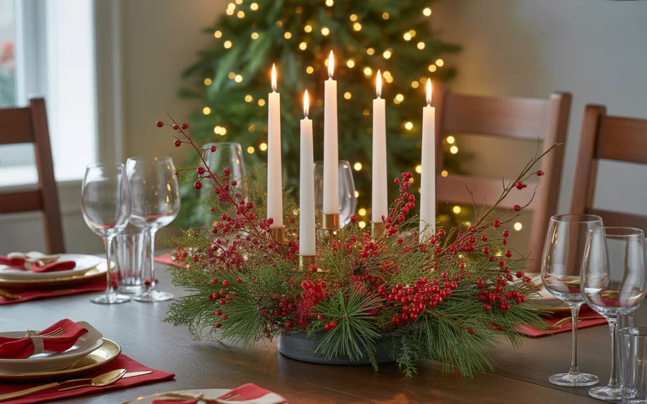 Red and Green Traditional Christmas Centerpiece