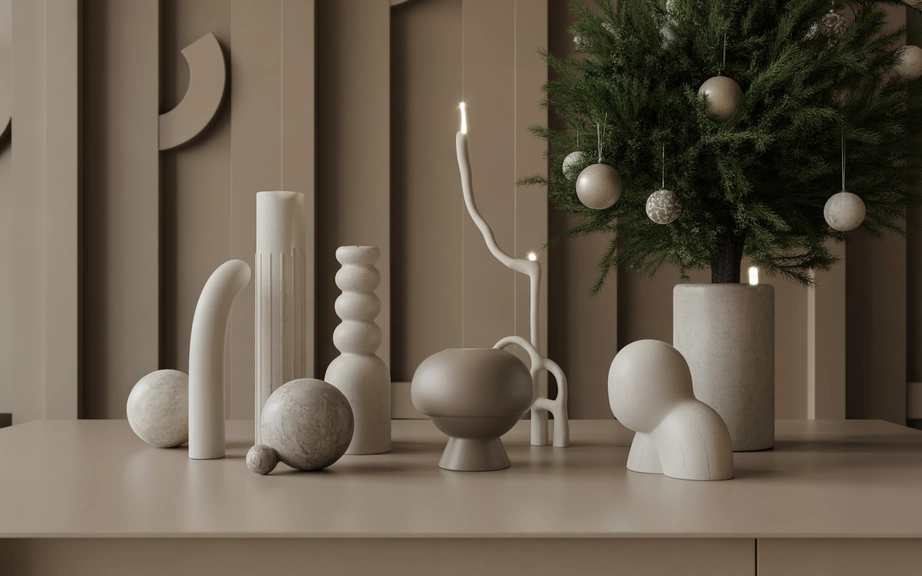 geometric christmas ornaments with modern sculptural decor
