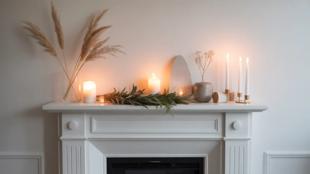 Vintage-inspired Christmas fireplace with nostalgic ornaments and classic stockings